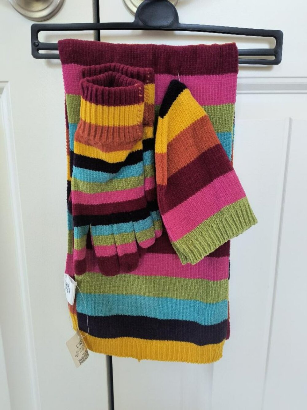 Cato Colorful Striped Knit Scarf & Gloves Set